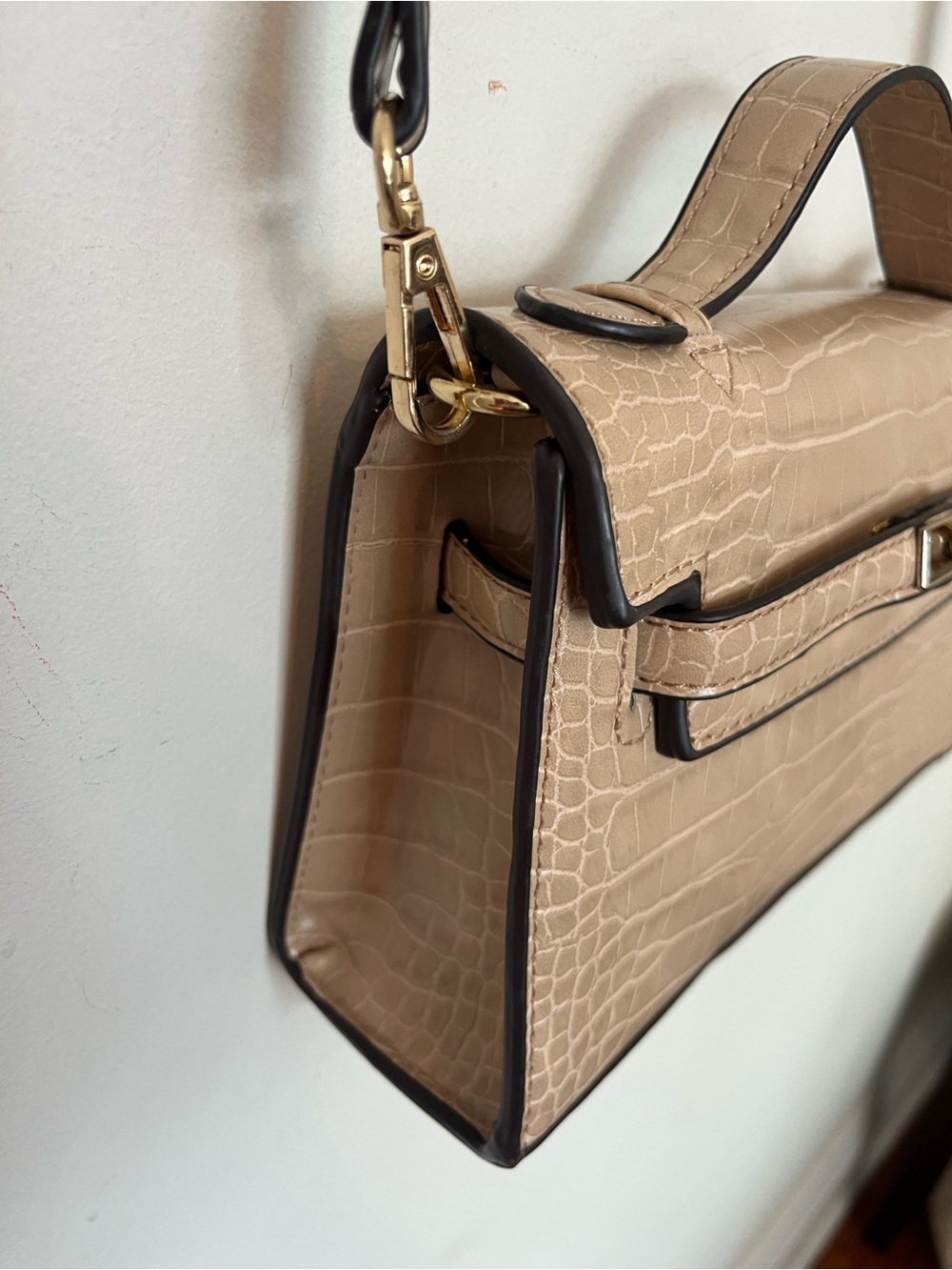 Taupe Croc Embossed Top Handle Crossbody Satchel Bag - Picture 5 of 14